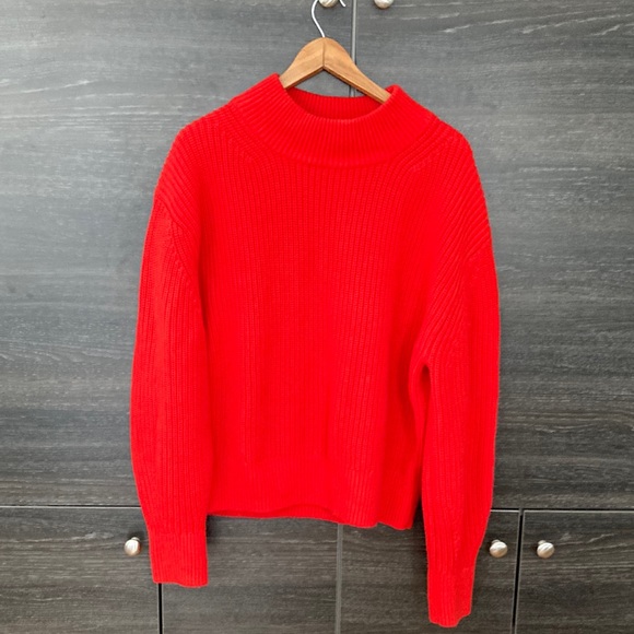 COS Reddy Orange Shaker Knit Drop Shoulder Wool & Cotton Sweater size Large - Picture 1 of 7